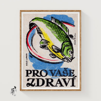 Green Fish - vintage matchbox label print