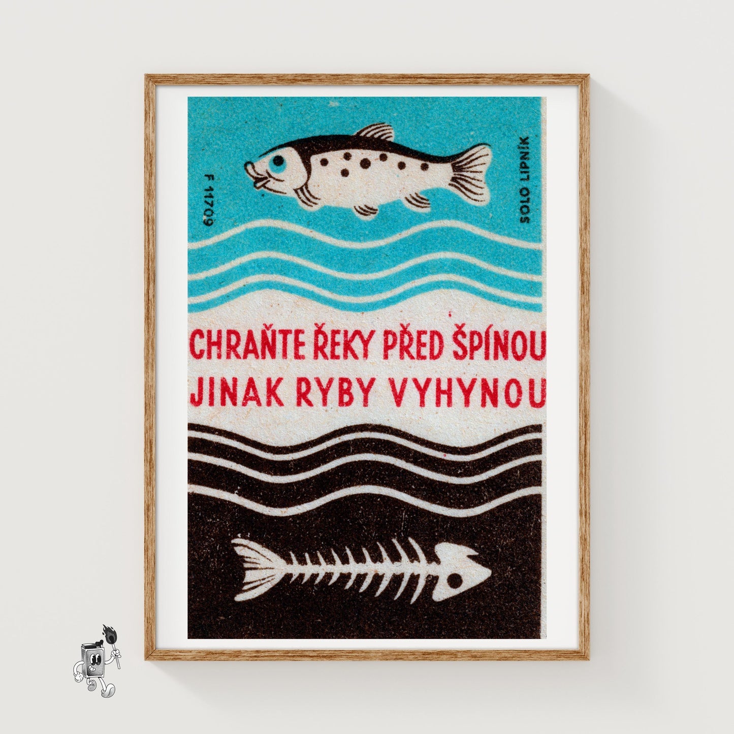 Fish and Skeleton - vintage matchbox label print