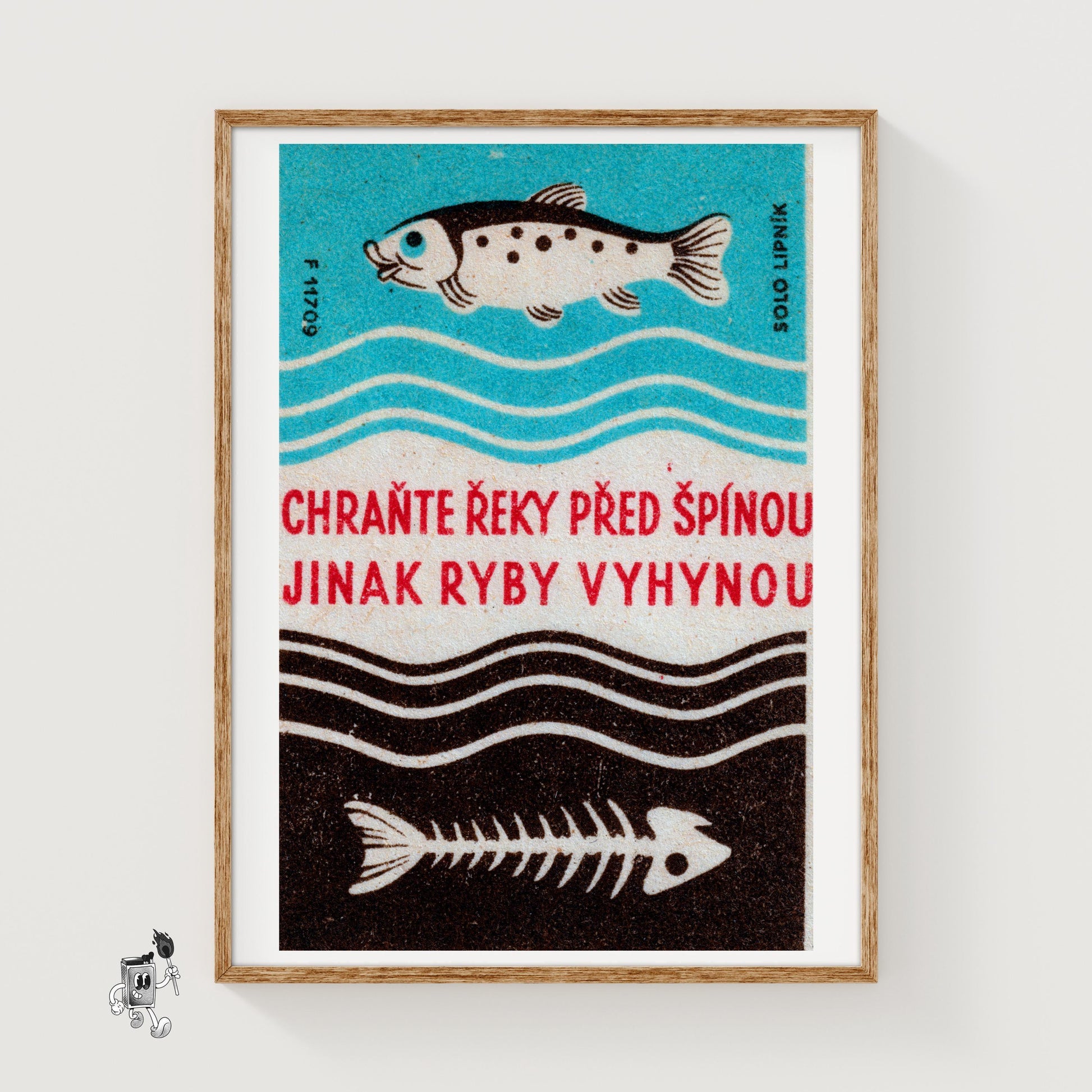 Fish and Skeleton - vintage matchbox label print