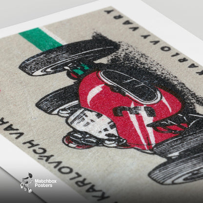 Red Racing Car - vintage matchbox label print - close-up detail
