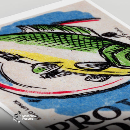 Green Fish - vintage matchbox label print - close-up detail