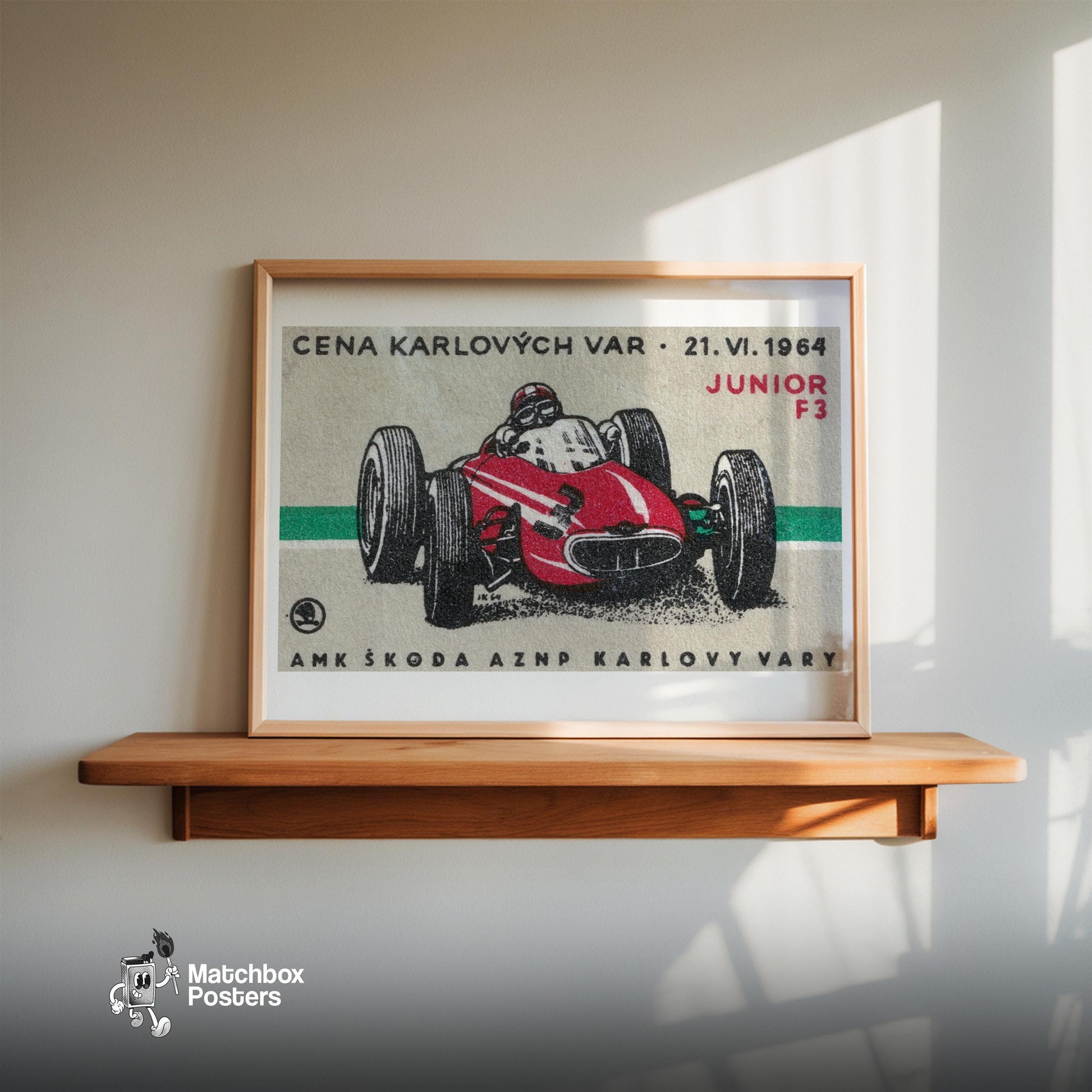 Red Racing Car - vintage matchbox label print - size comparison