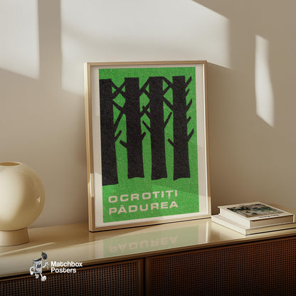 Protect the Forest - vintage matchbox label print - size comparison