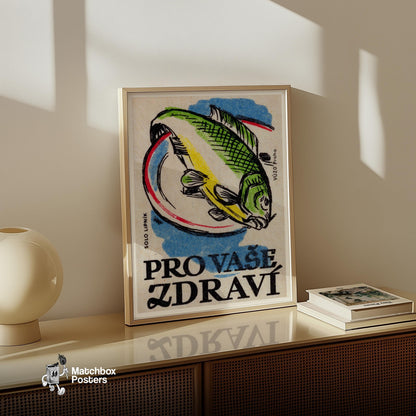 Green Fish - vintage matchbox label print - size comparison