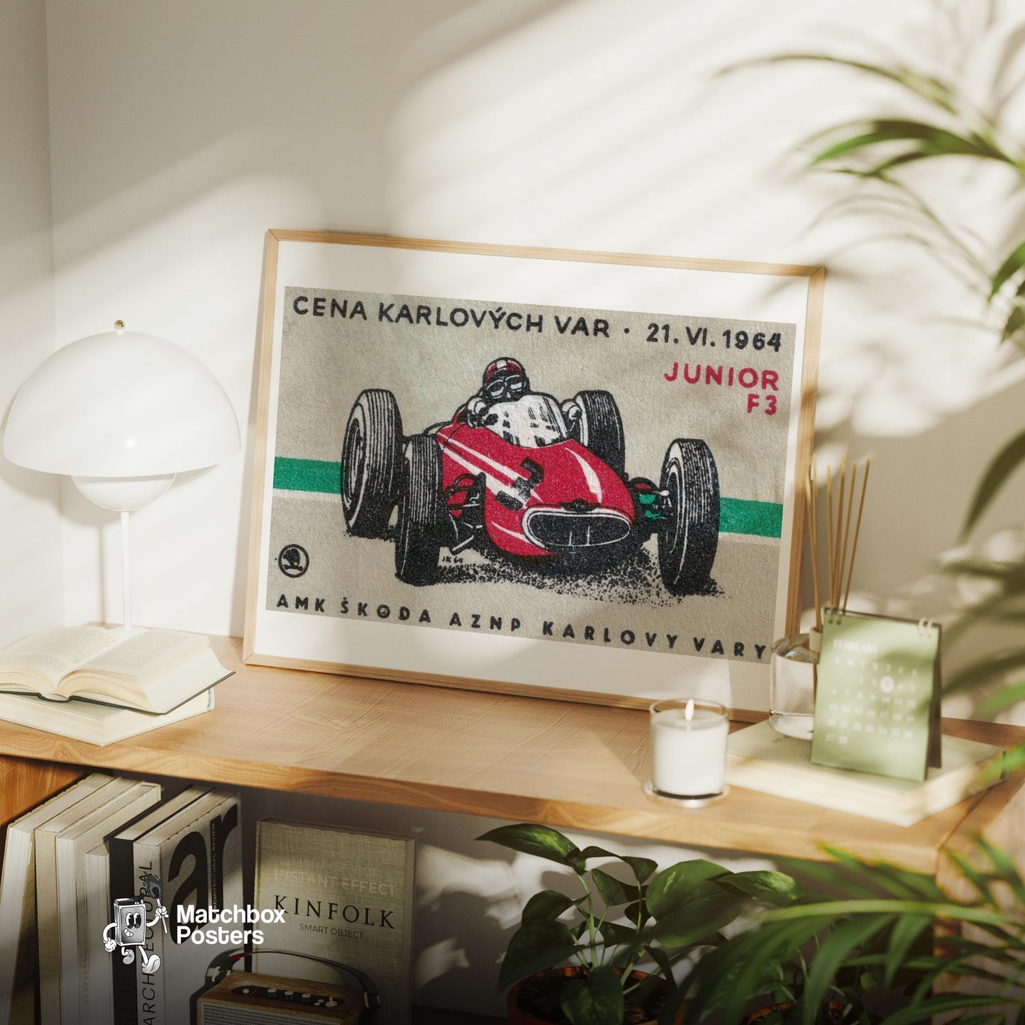 Red Racing Car - vintage matchbox label print - office wall