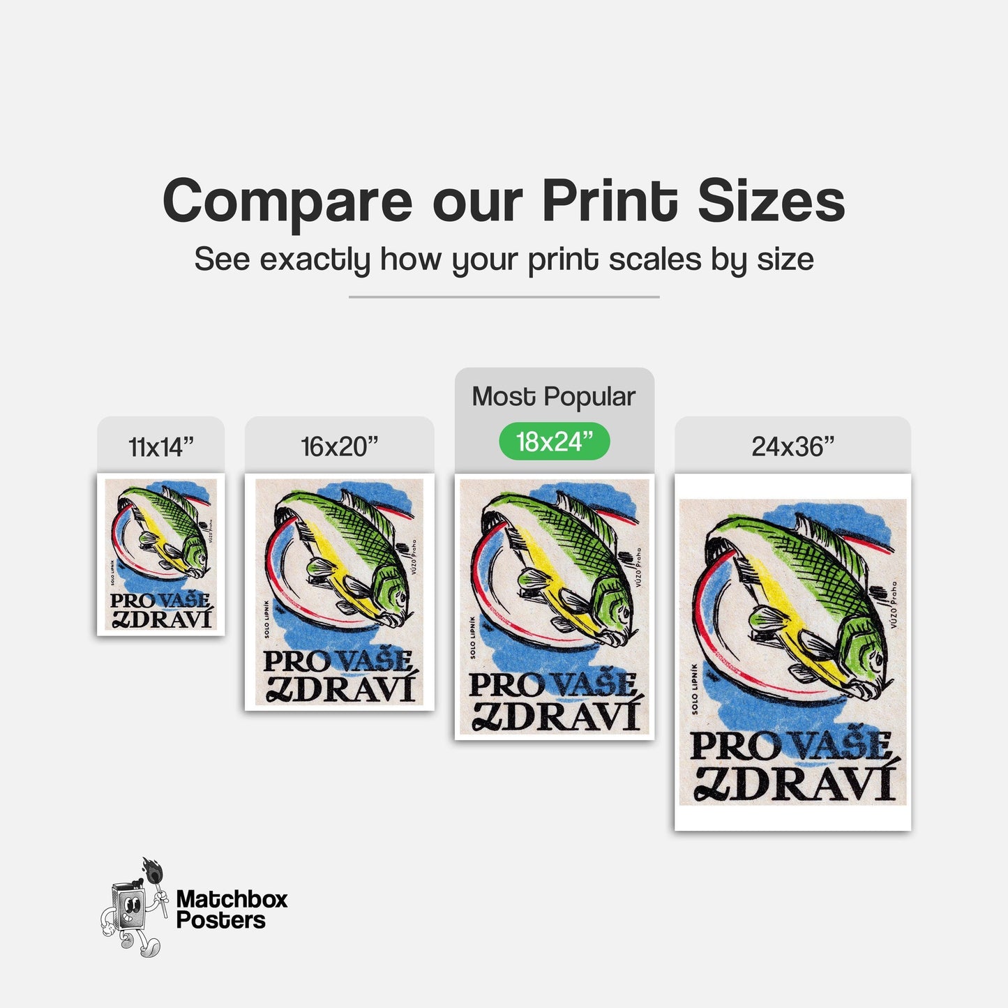 Green Fish - vintage matchbox label print - gallery wall preview