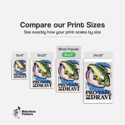 Green Fish - vintage matchbox label print - gallery wall preview