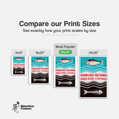 Fish and Skeleton - vintage matchbox label print - gallery wall preview