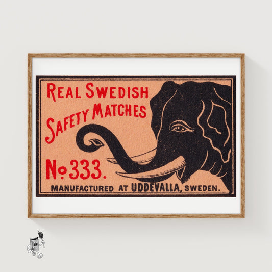 Black Elephant - vintage matchbox label print