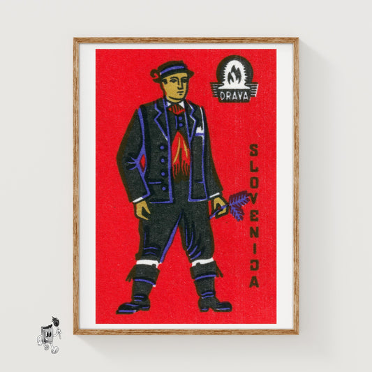 Slovenian Man - vintage matchbox label print