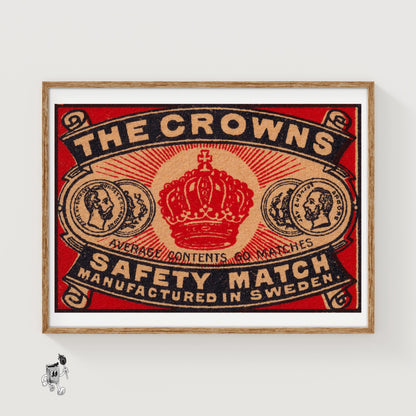 Red Crown - vintage matchbox label print