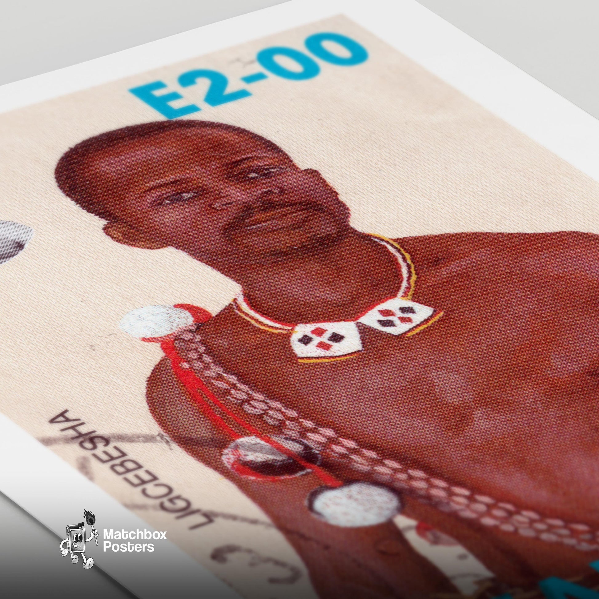 Man Swaziland 1980s - vintage matchbox label print - close-up detail