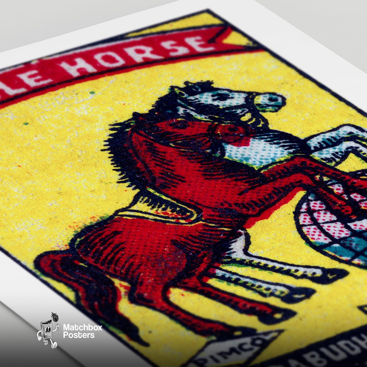 Double Horse - vintage matchbox label print - close-up detail