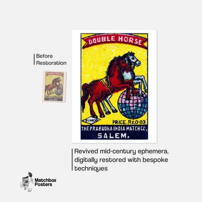 Double Horse - vintage matchbox label print - framed wall art preview
