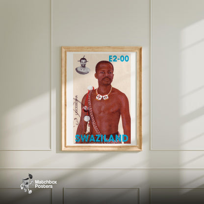 Man Swaziland 1980s - vintage matchbox label print - bedroom mockup