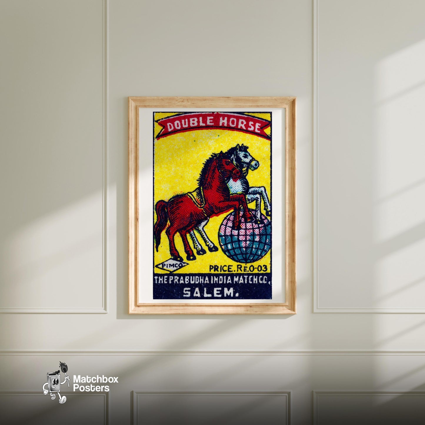 Double Horse - vintage matchbox label print - bedroom mockup