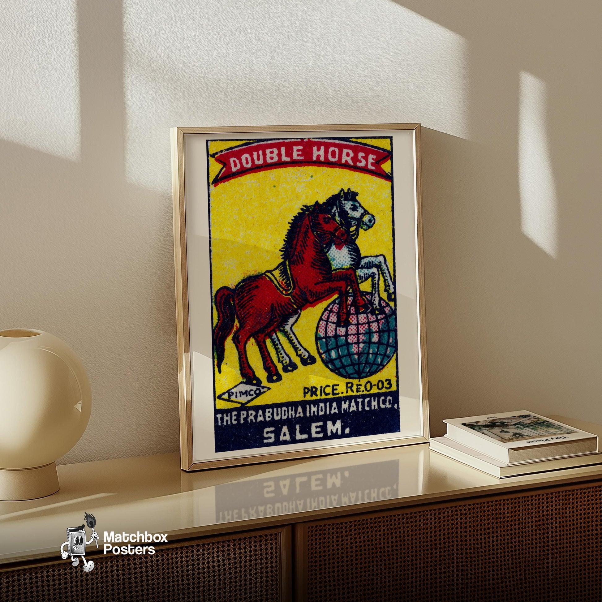 Double Horse - vintage matchbox label print - size comparison