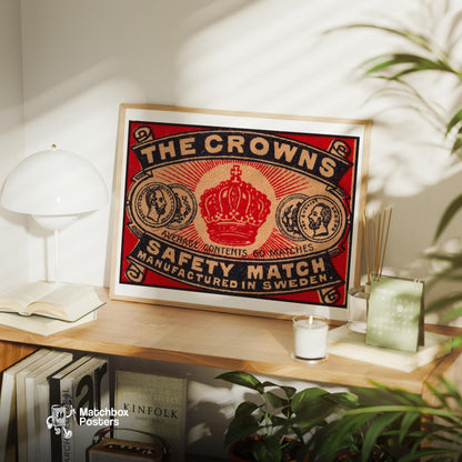 Red Crown - vintage matchbox label print - office wall