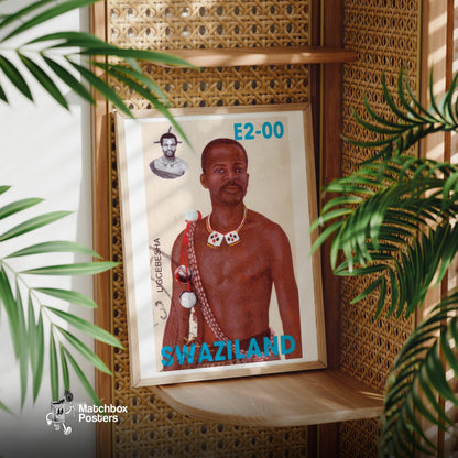 Man Swaziland 1980s - vintage matchbox label print - office wall