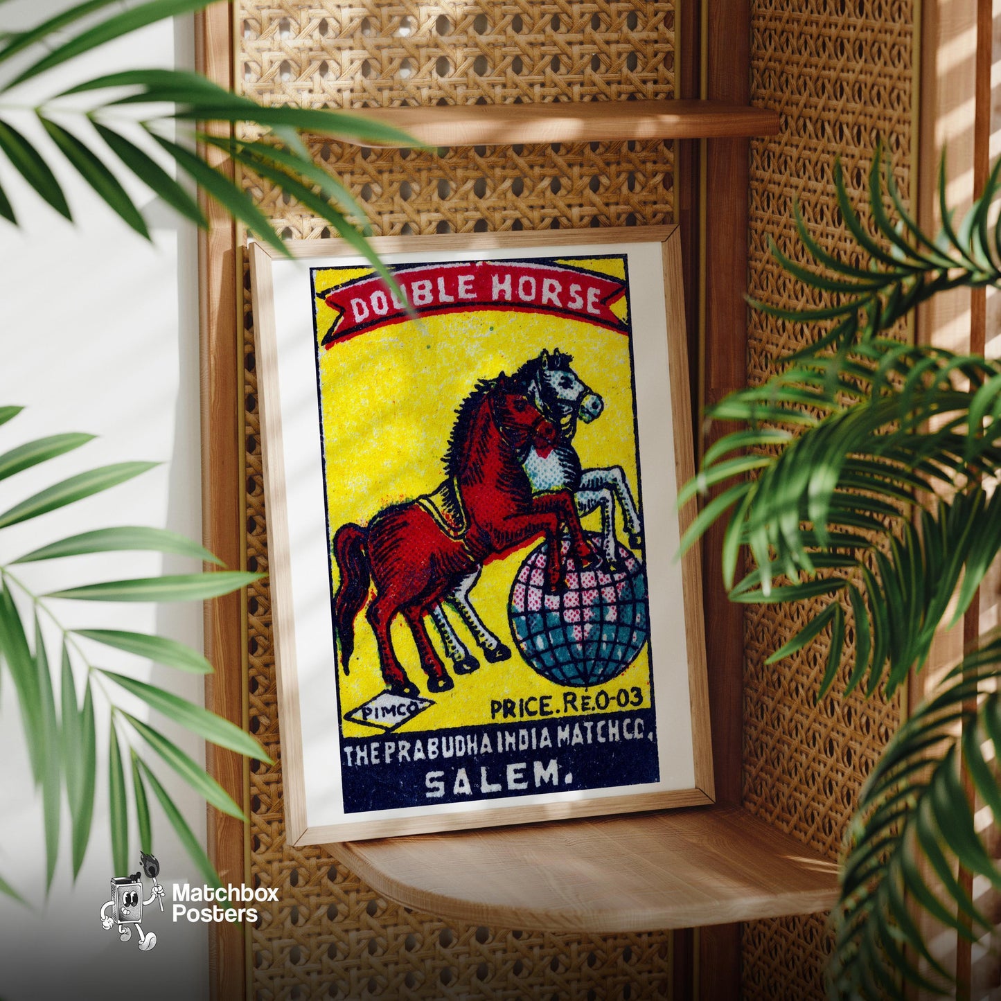 Double Horse - vintage matchbox label print - office wall