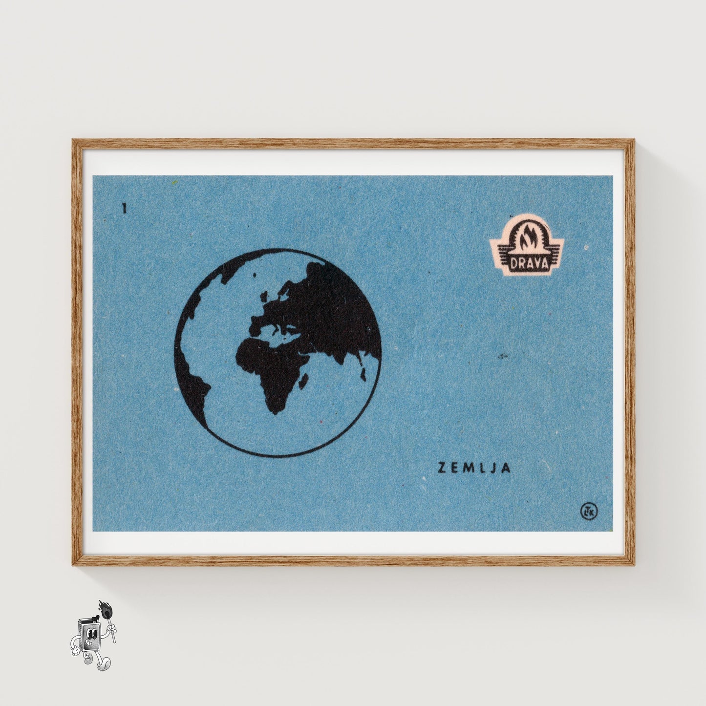 Black Silhouette Of Earth - vintage matchbox label print