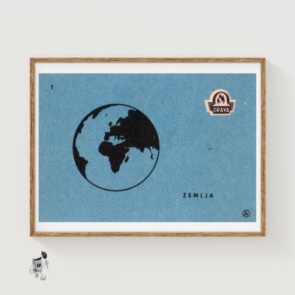 Black Silhouette Of Earth - vintage matchbox label print