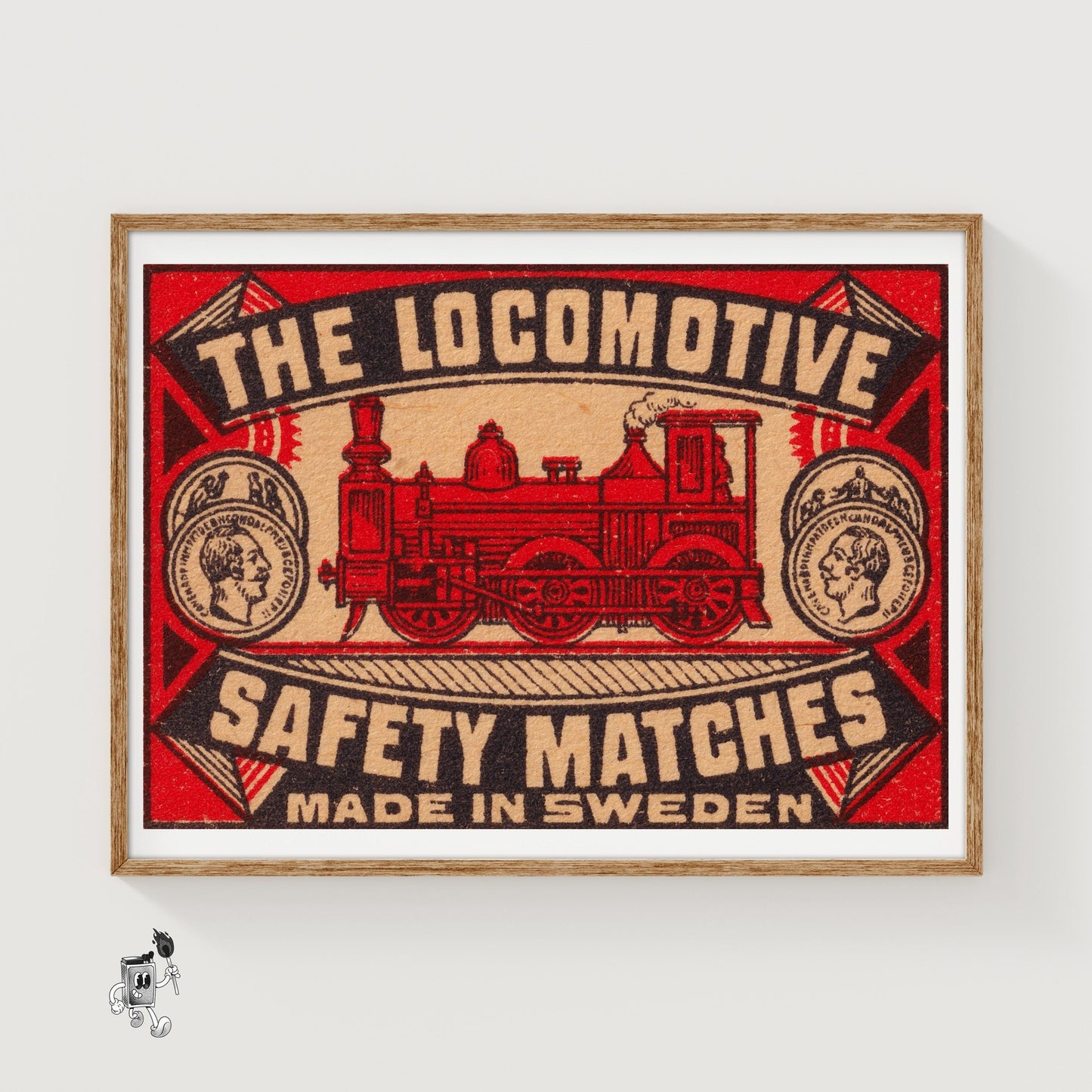 Red Locomotive - vintage matchbox label print