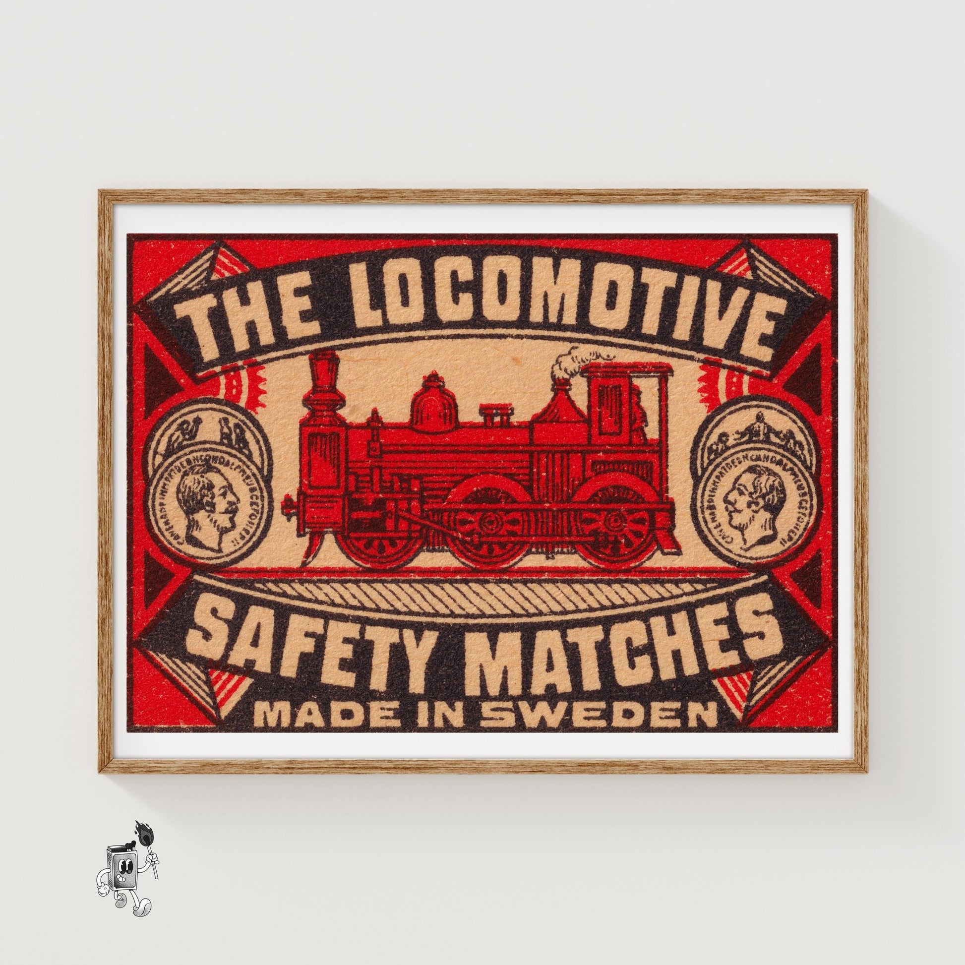 Red Locomotive - vintage matchbox label print