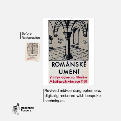 Romanesque Column - vintage matchbox label print - framed wall art preview