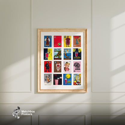 Folk Costumes - vintage matchbox label print - living room mockup