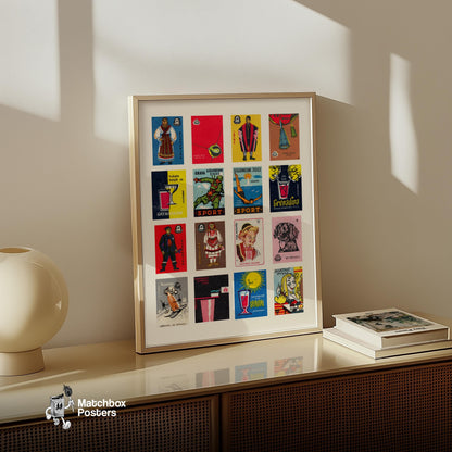 Folk Costumes - vintage matchbox label print - bedroom mockup