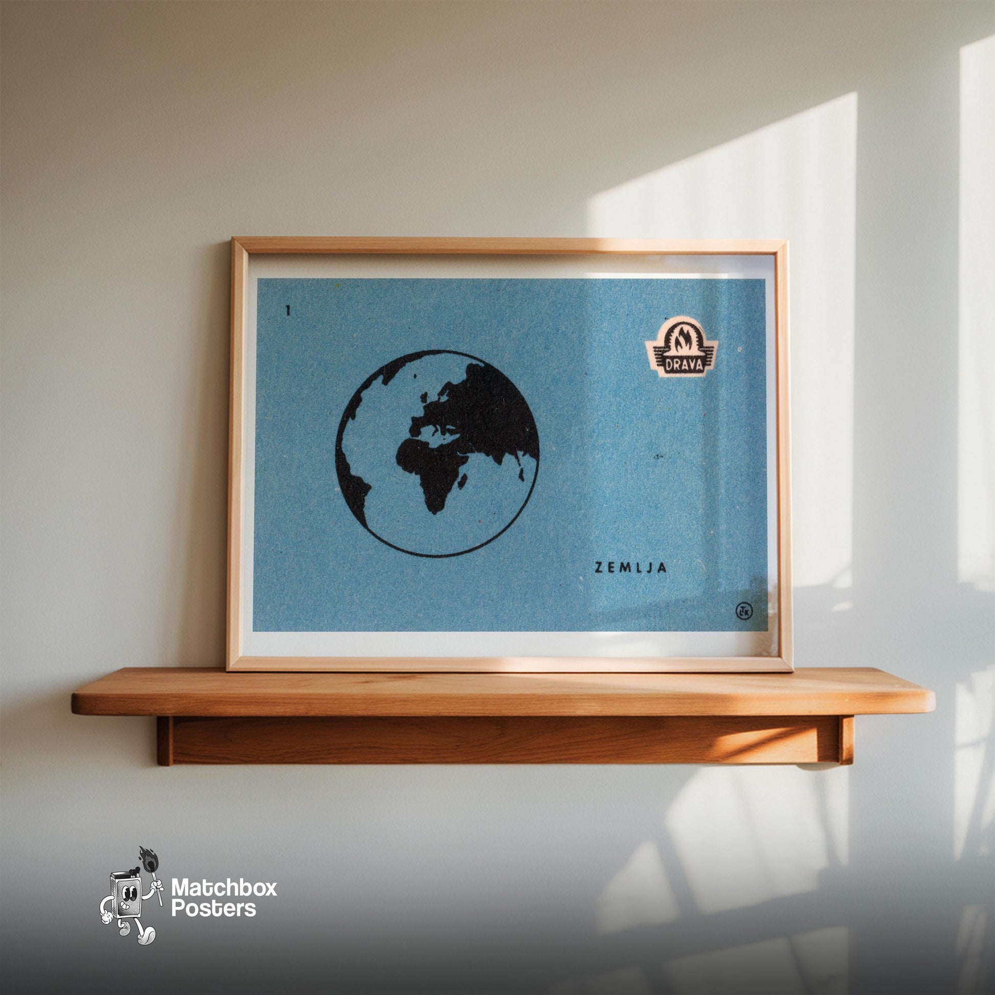 Black Silhouette Of Earth - vintage matchbox label print - size comparison