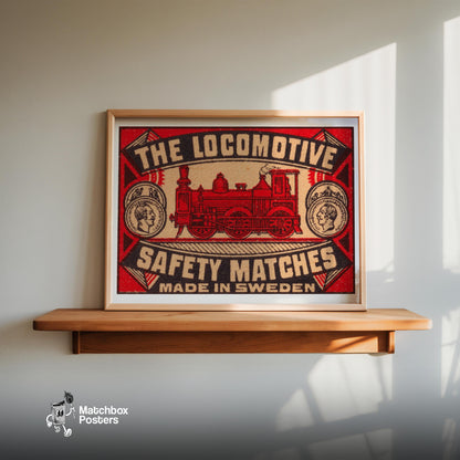 Red Locomotive - vintage matchbox label print - size comparison