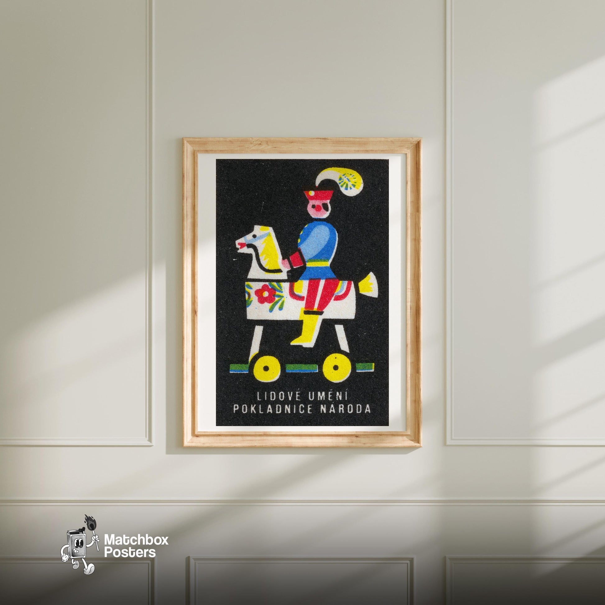 Toy Horse Rider - vintage matchbox label print - bedroom mockup