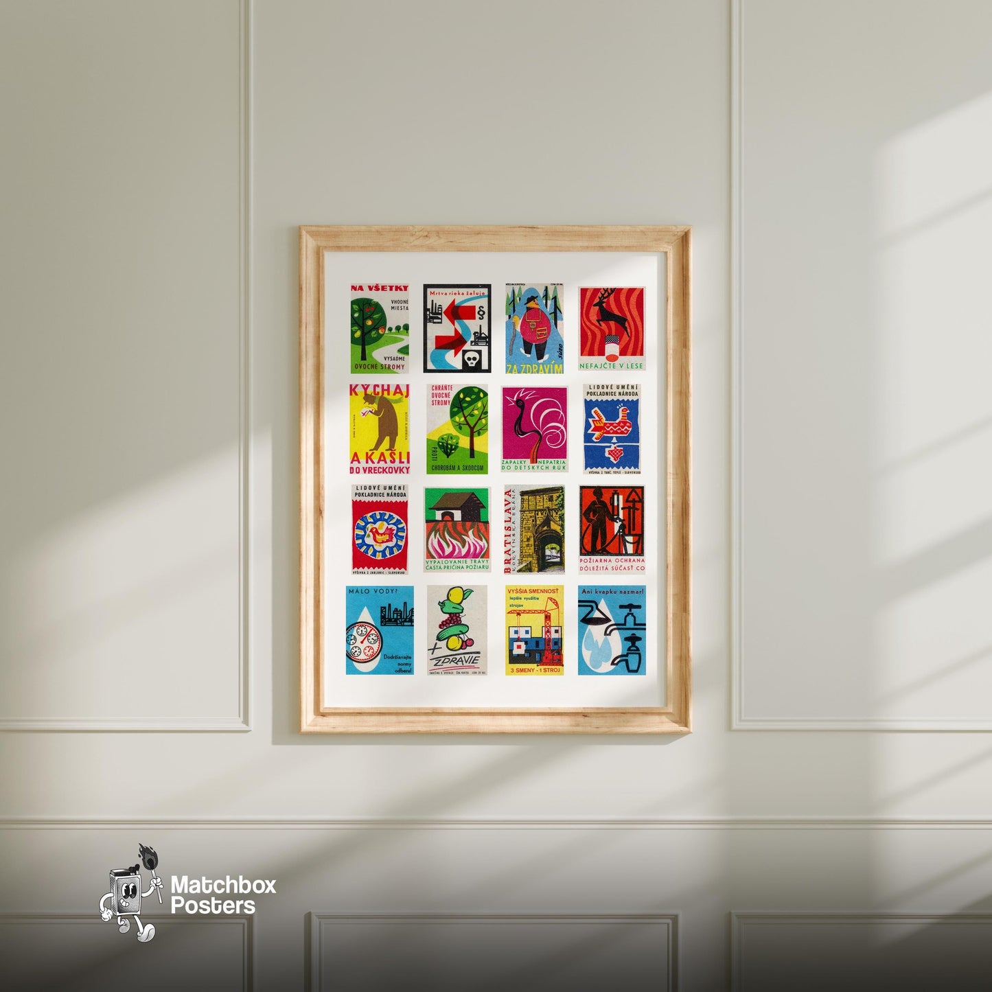 Czechoslovakian - vintage matchbox label print - living room mockup