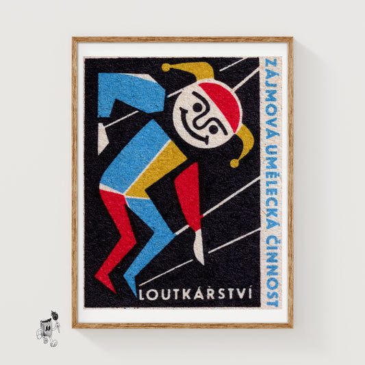 Jester Puppet - vintage matchbox label print