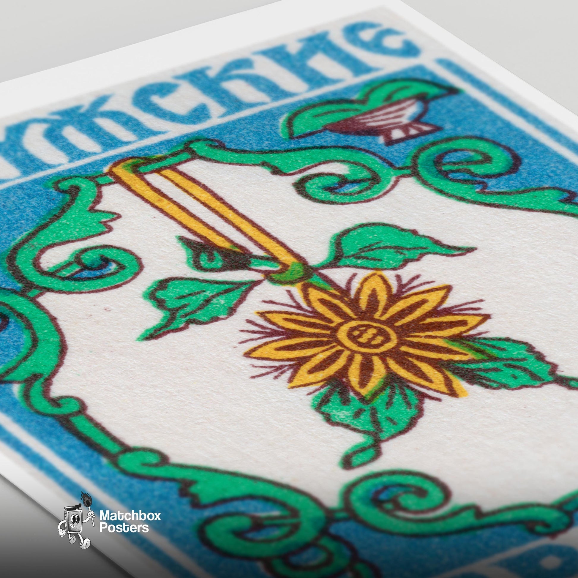 Yellow Flower - vintage matchbox label print - close-up detail