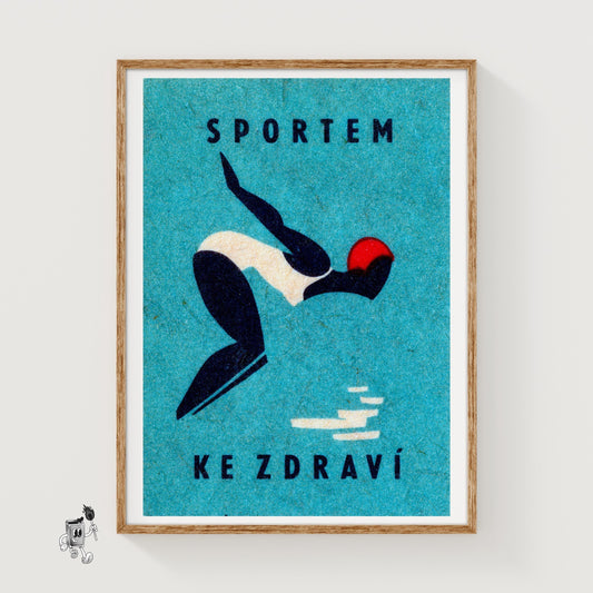 Diver - vintage matchbox label print