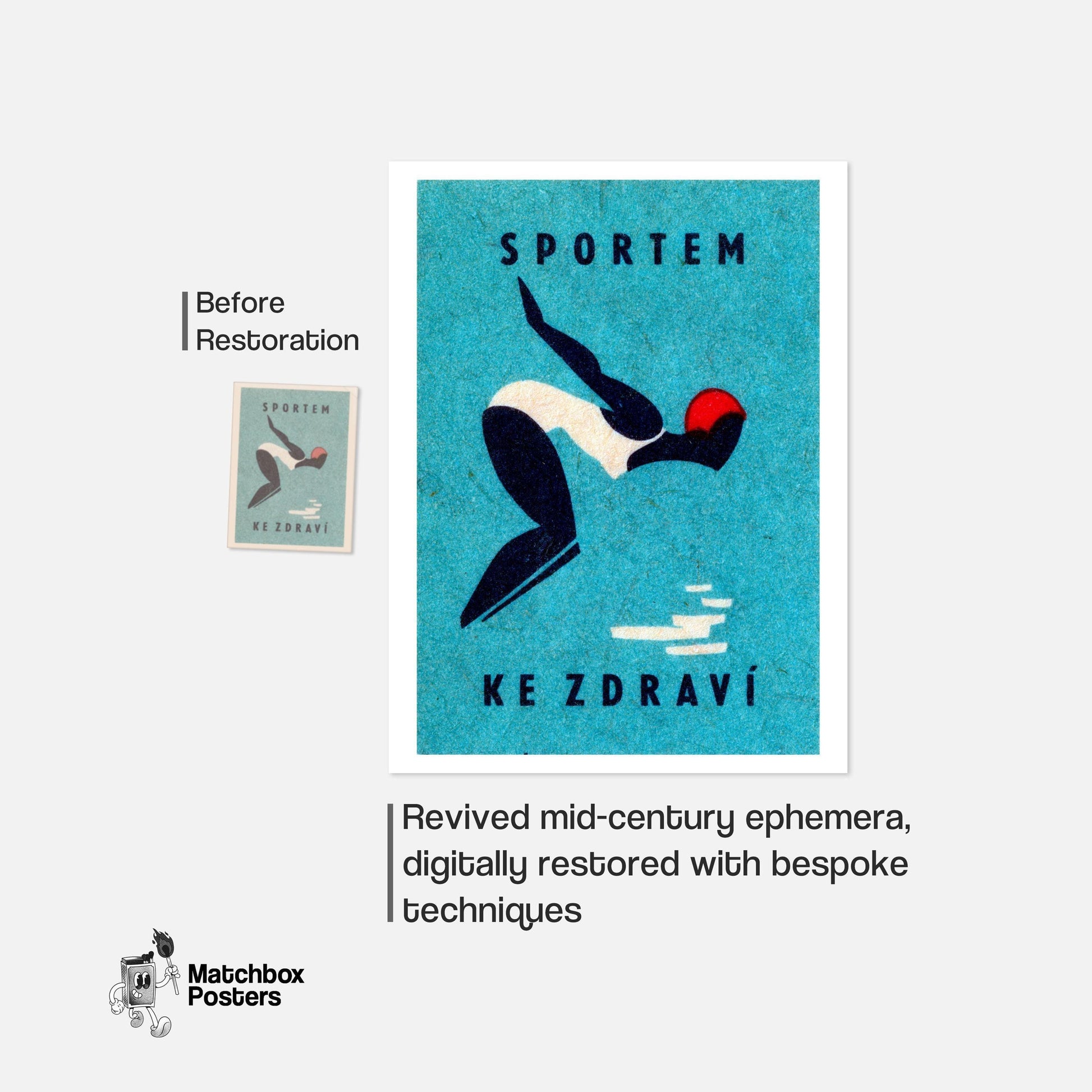 Diver - vintage matchbox label print - framed wall art preview