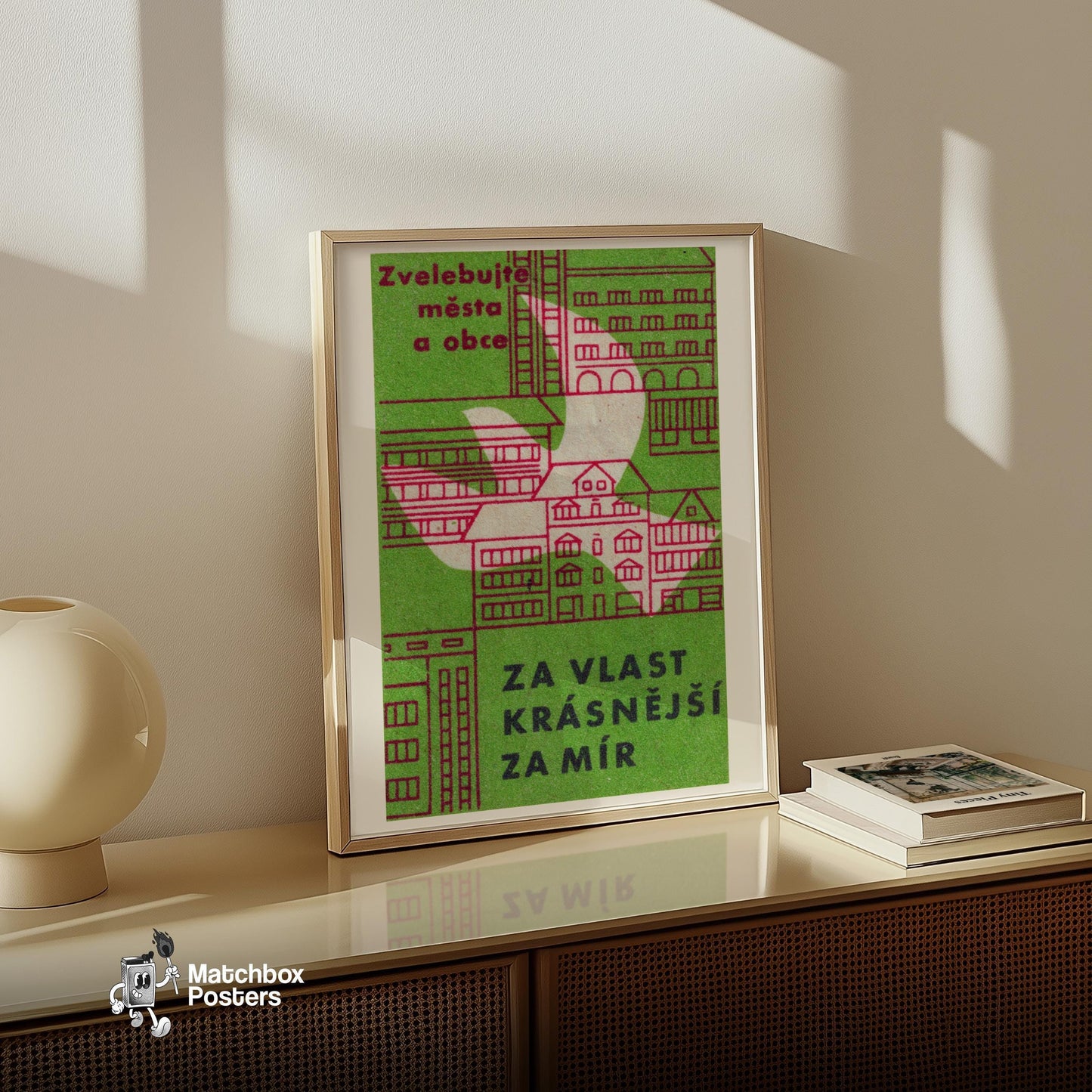 Peace for Beautiful Cities - vintage matchbox label print - size comparison