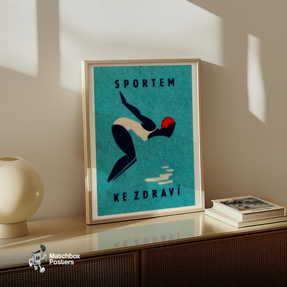 Diver - vintage matchbox label print - size comparison
