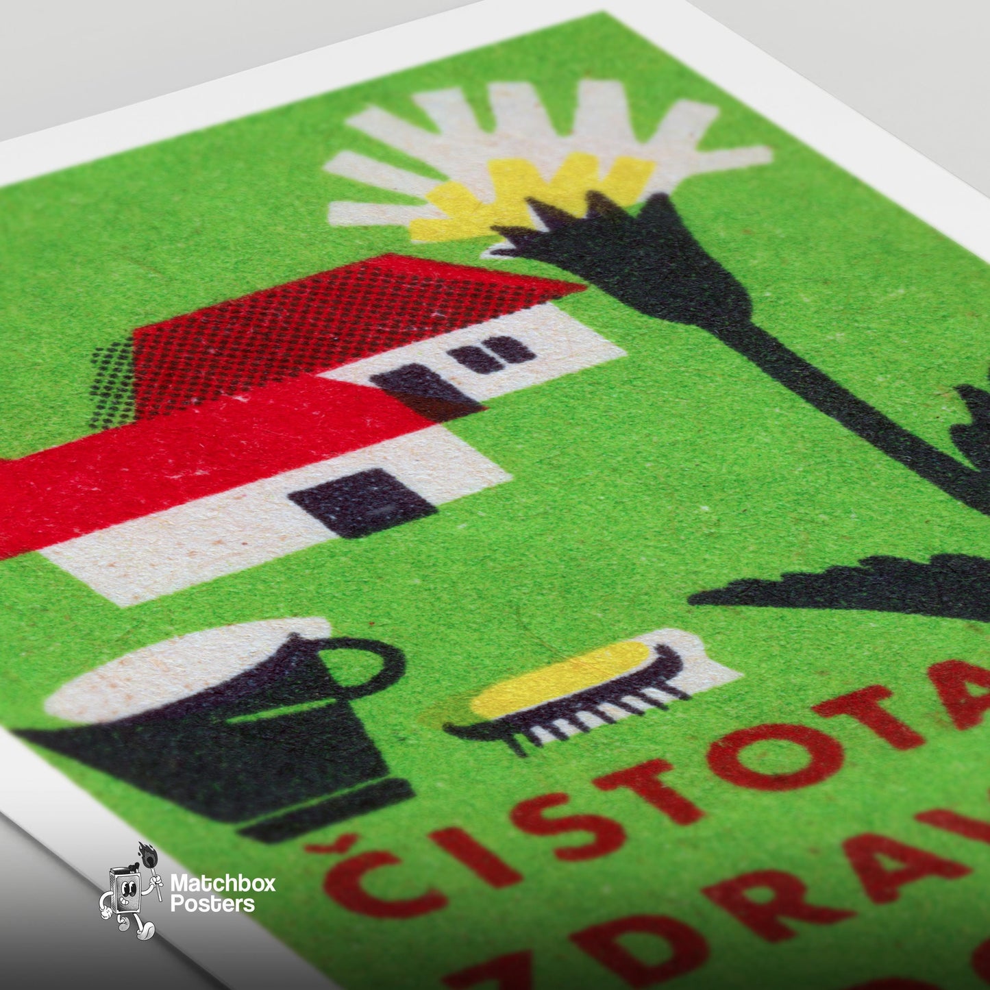 House & Cleaning Items - vintage matchbox label print - close-up detail