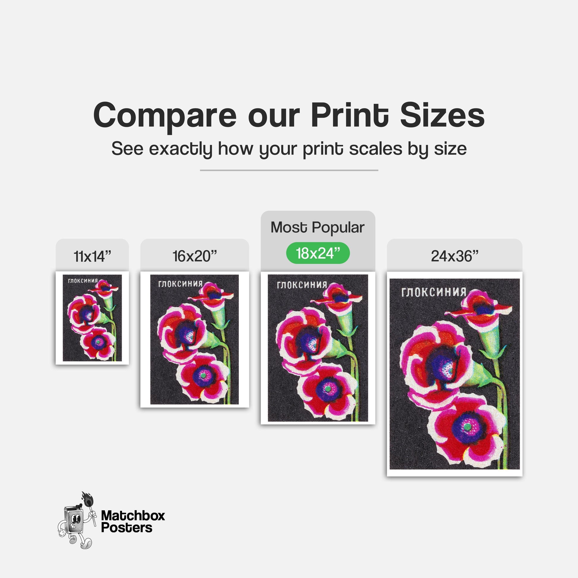Colorful Gloxinia Flowers - vintage matchbox label print - gallery wall preview