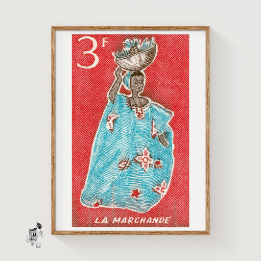 Woman with Bowl - vintage matchbox label print