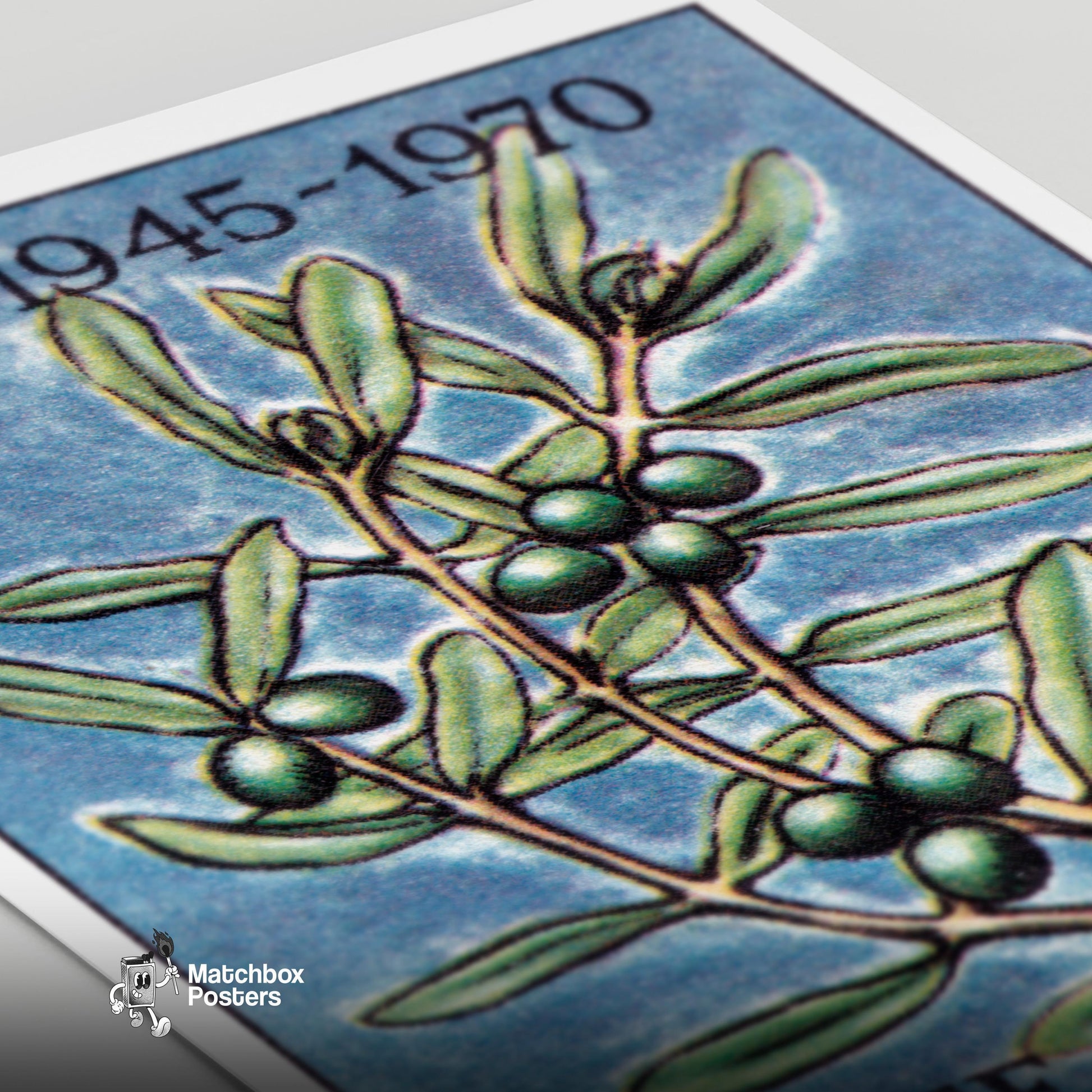 Olive Branch - vintage matchbox label print - close-up detail