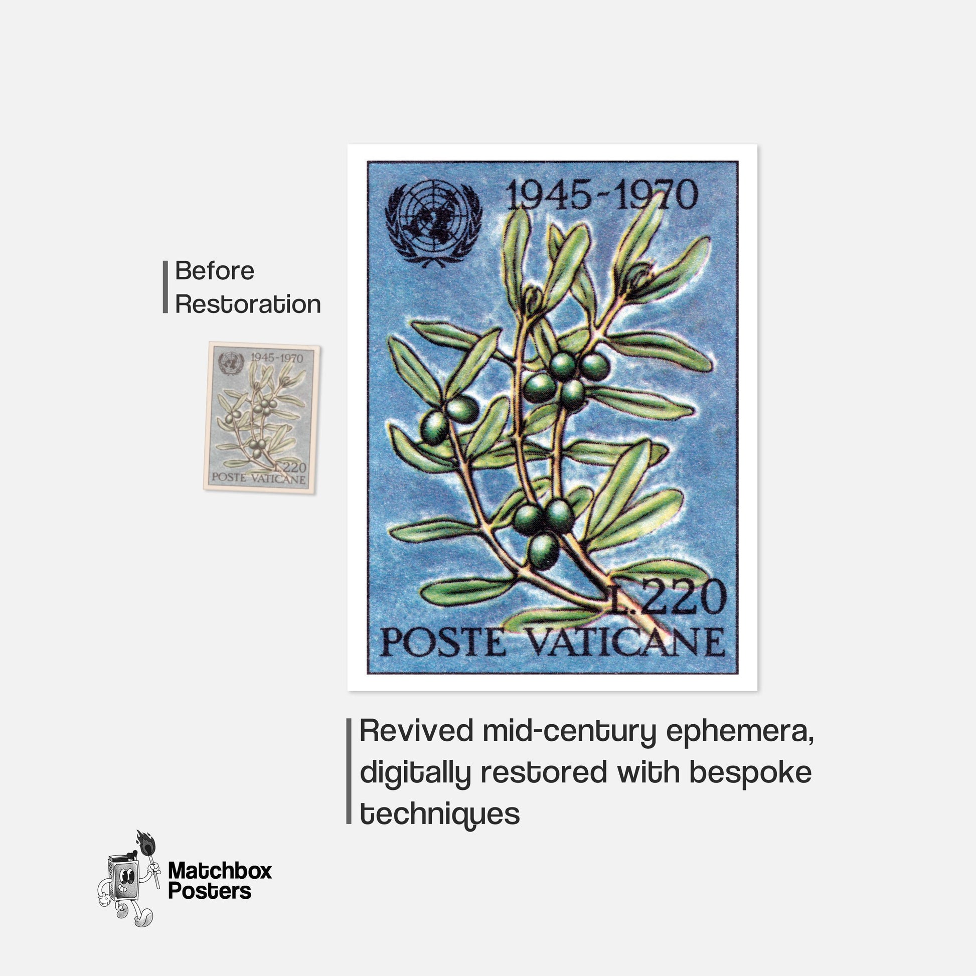 Olive Branch - vintage matchbox label print - framed wall art preview