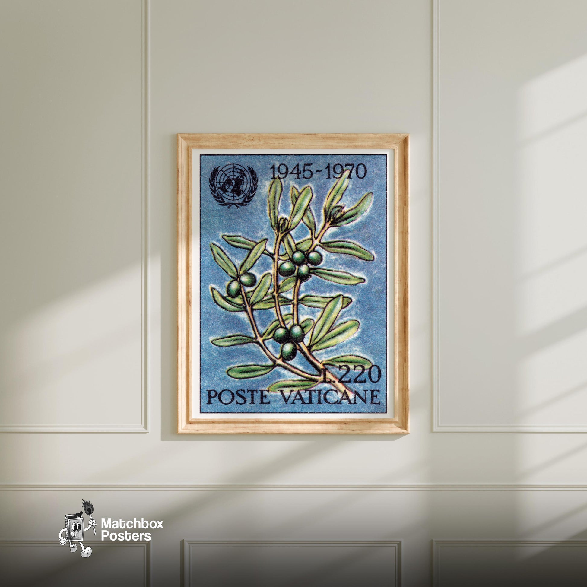 Olive Branch - vintage matchbox label print - bedroom mockup