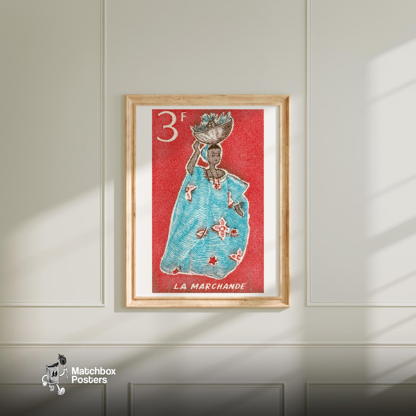 Woman with Bowl - vintage matchbox label print - bedroom mockup