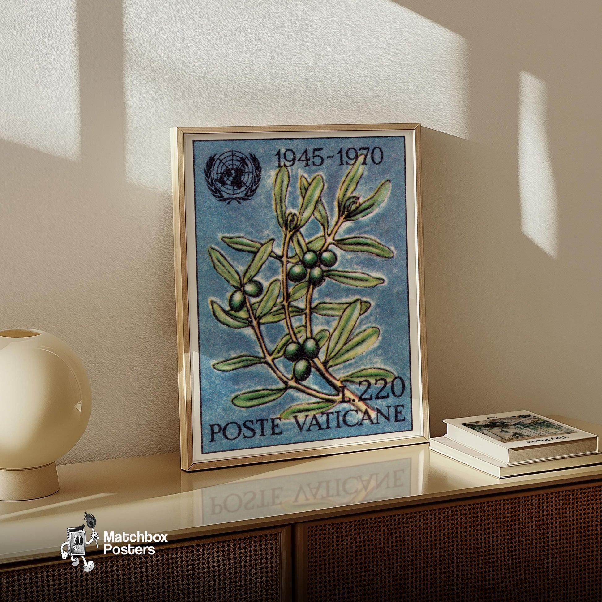 Olive Branch - vintage matchbox label print - size comparison