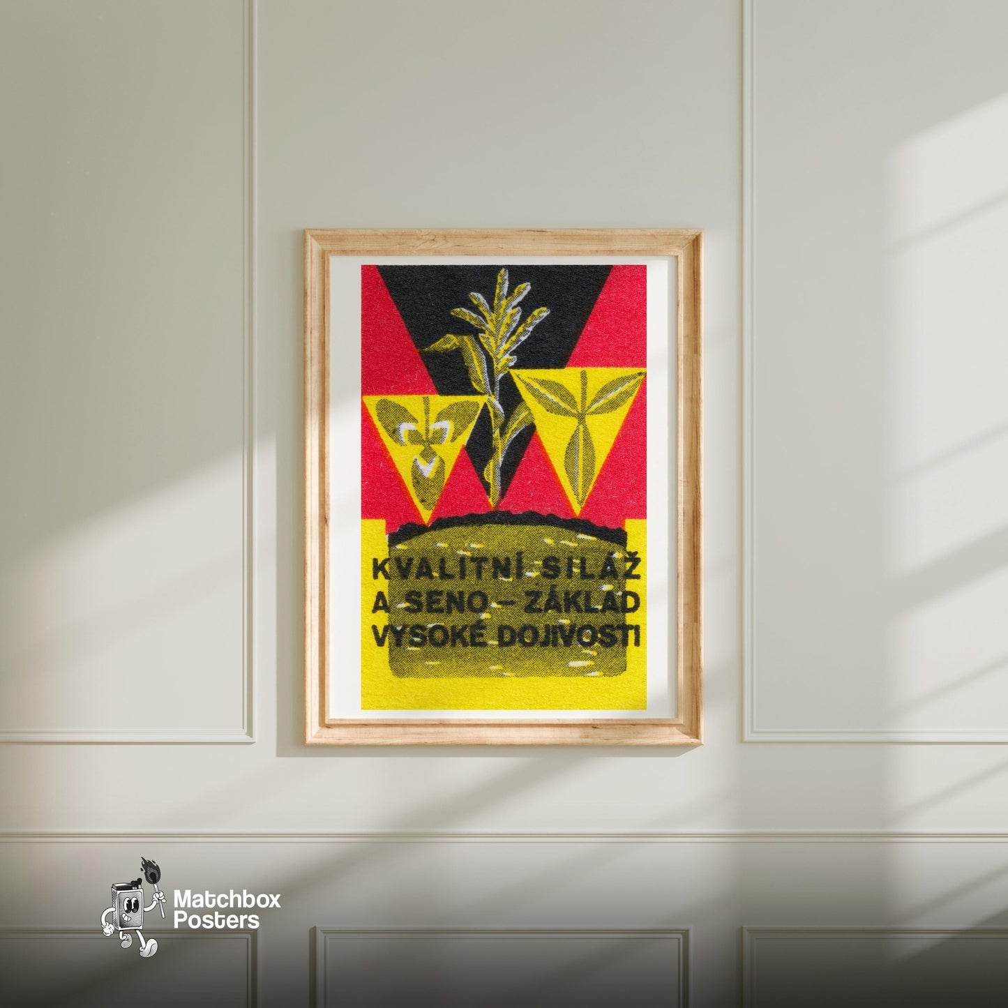 Crops Growing - vintage matchbox label print - bedroom mockup